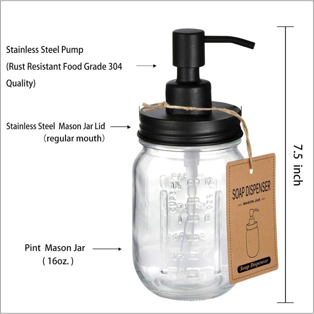 Mason Jar Liquid Soap Dispenser -Rustproof Stainless Steel Replacement - Farmhou - Picture 3 of 7